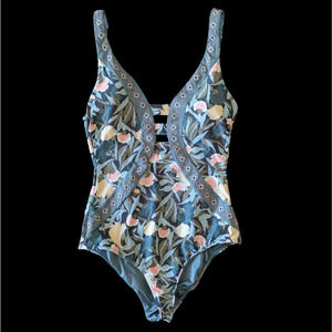 O'neill Teegan Blue Floral Embroidered Strappy One Piece Swimsuit Size Large